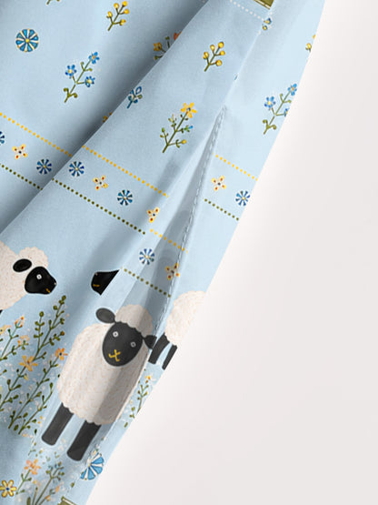 Blue Meadow Sheep Print Wide Straps Maxi Dress With Pockets