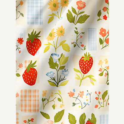 Strawberry Garden Patchwork Print Cotton Wide Straps Maxi Dress With Pockets