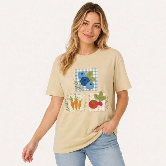 Cottage Garden Harvest Print Crew Neck Cotton Tee