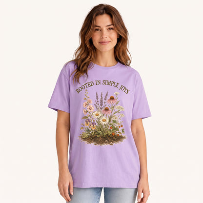 Rooted Wildflower Garden Print Crew Neck Cotton Tee