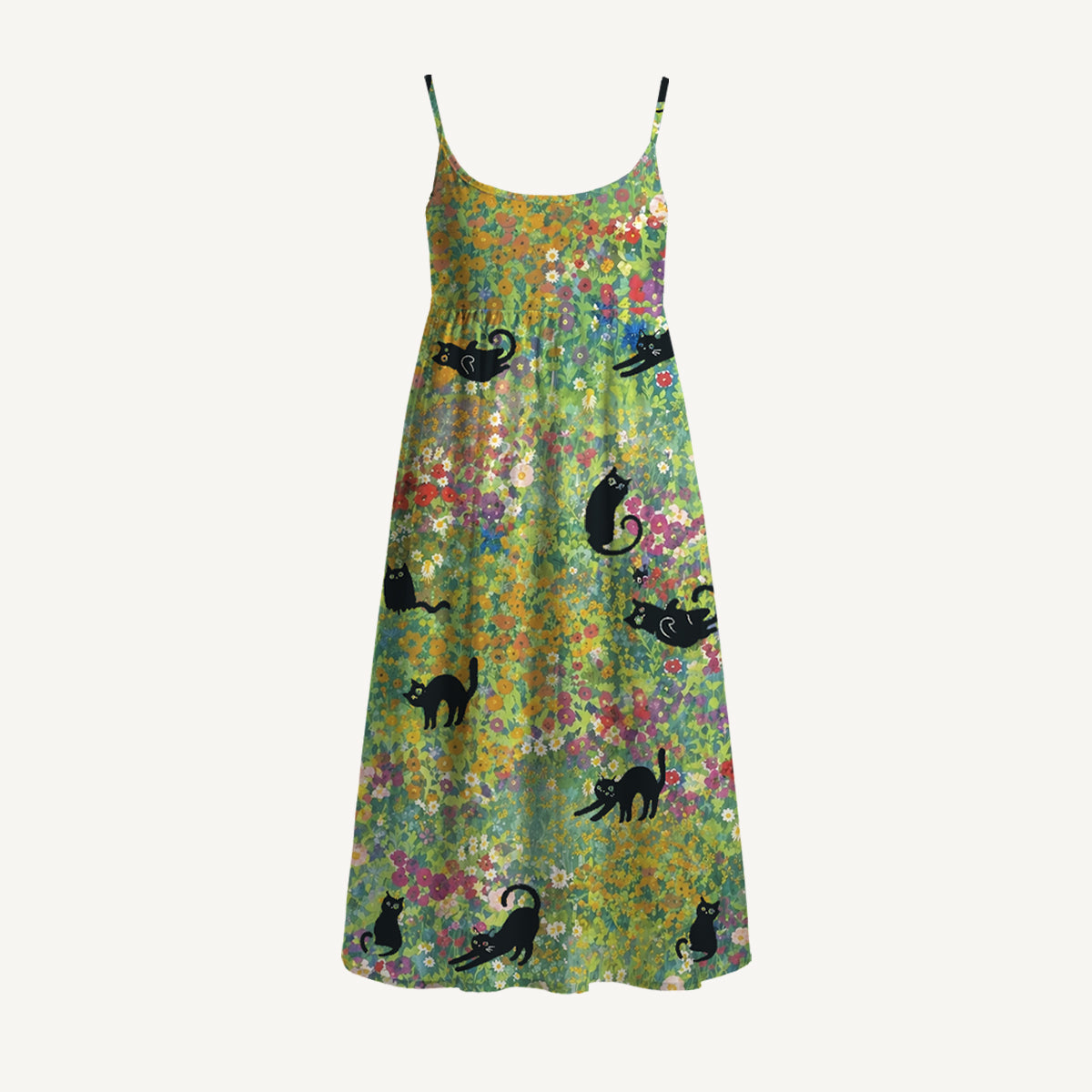 Wildflower Garden Black Cat Spaghetti Strap Mini Dress