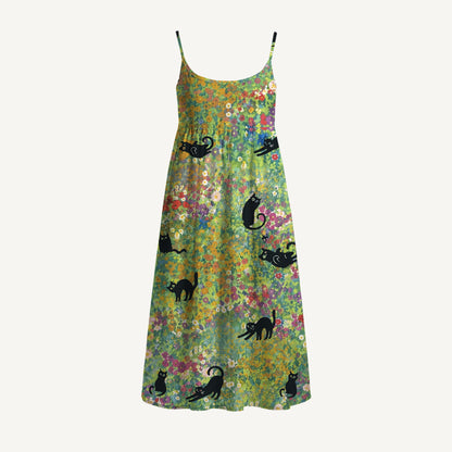 Wildflower Garden Black Cat Spaghetti Strap Mini Dress