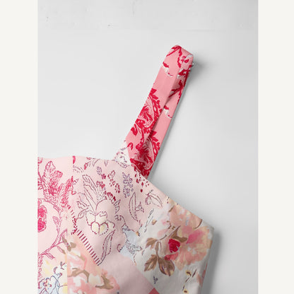 Shabby Chic Floral Patchwork Print Cotton Wide Straps Maxi Dress With Pockets