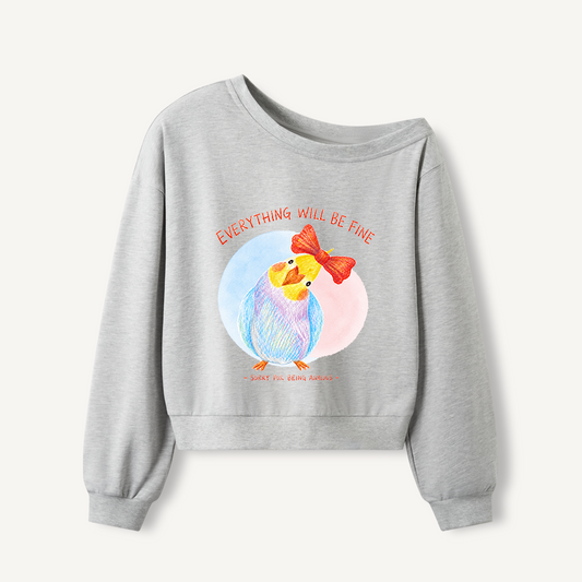 Little Anxious Bird Print Off Shoulder Sweatshirts