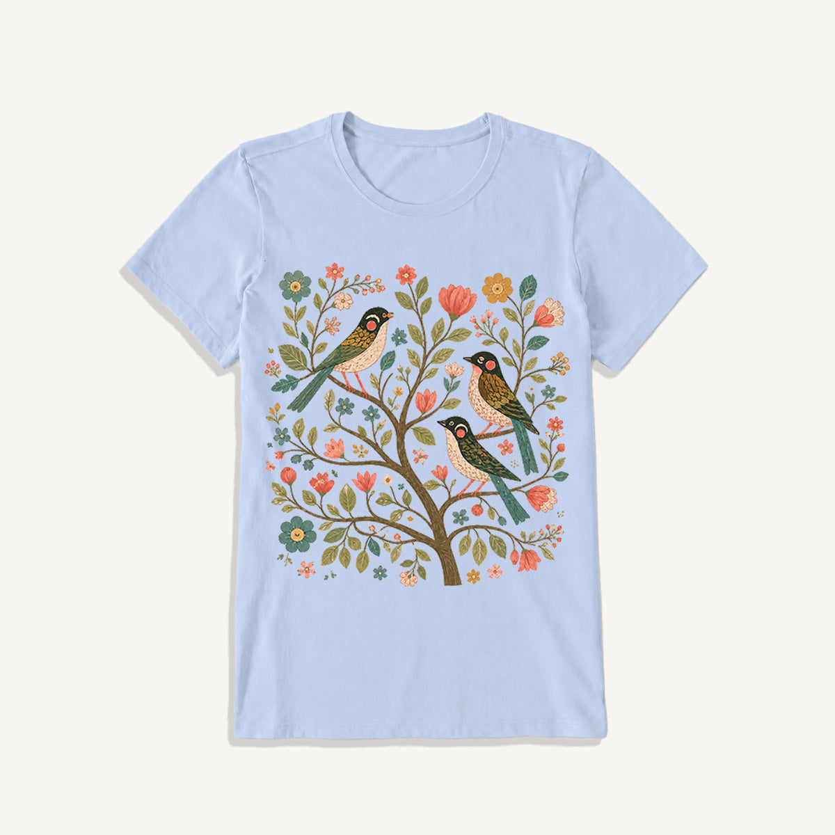 Blossom Bird Serenity Print Crew Neck Cotton Tee