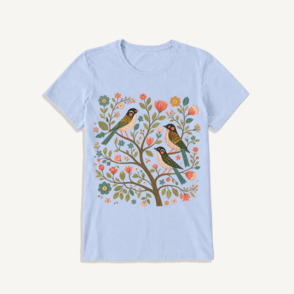 Blossom Bird Serenity Print Crew Neck Cotton Tee