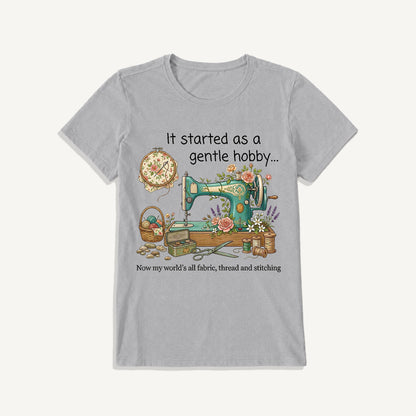 Gentle Hobby Floral Sewing Print Crew Neck Cotton Tee