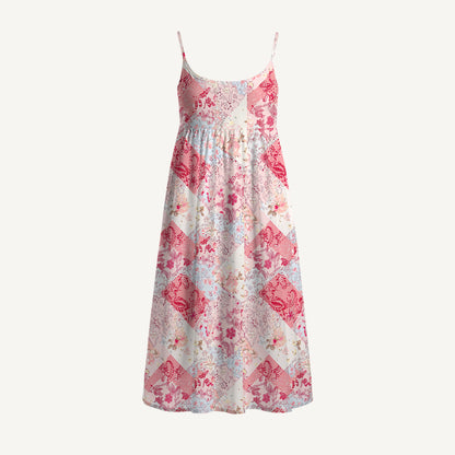 Shabby Chic Floral Patchwork Spaghetti Strap Mini Dress