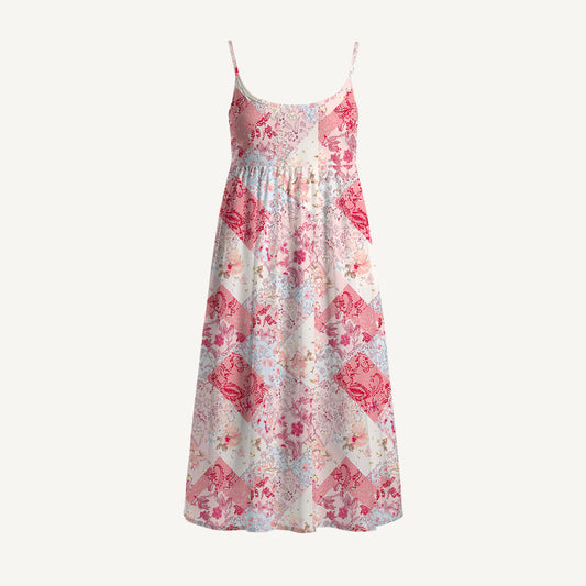 Shabby Chic Floral Patchwork Spaghetti Strap Mini Dress