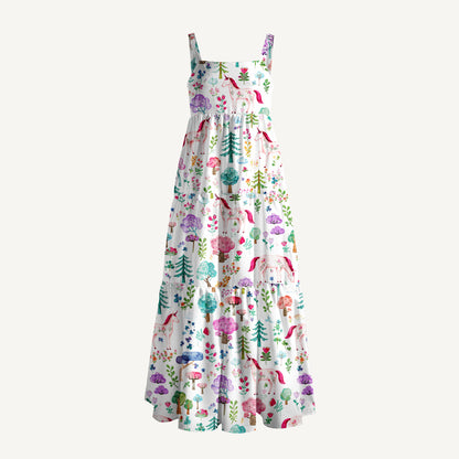 Forest Unicorn Print Wide Straps Maxi Dress With Pockets