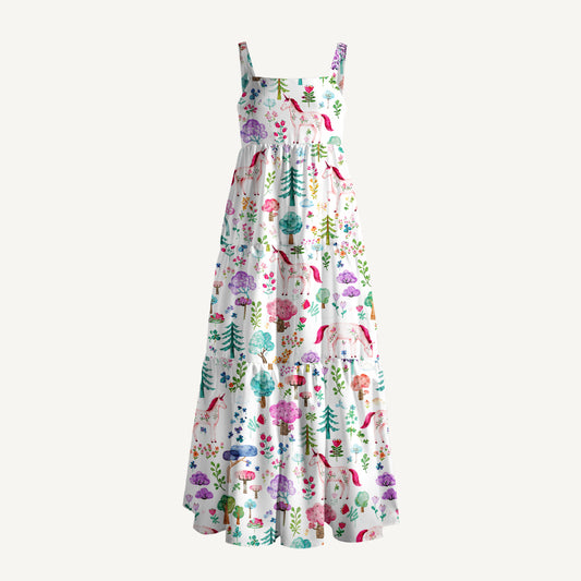 Forest Unicorn Print Wide Straps Maxi Dress With Pockets