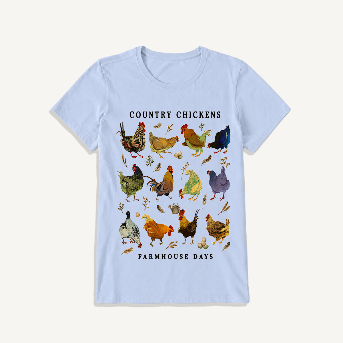 Country Chicken Farmhouse Collection Print Crew Neck Cotton Tee