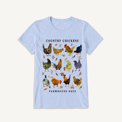 Country Chicken Farmhouse Collection Print Crew Neck Cotton Tee