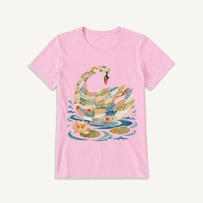 Patchwork Swan Garden Print Crew Neck Cotton Tee