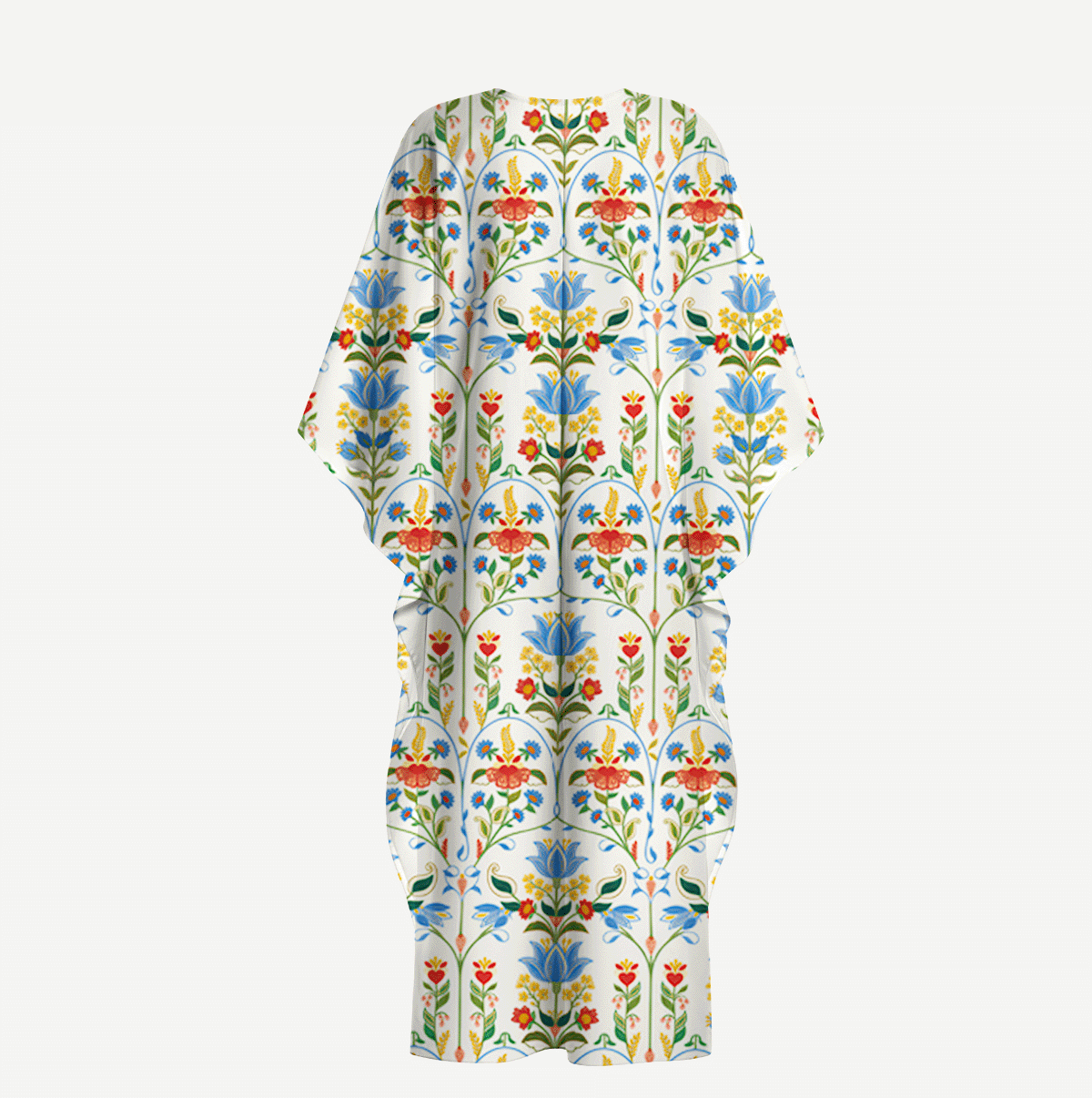 V‑Neck Folk Bloom Kimono Sleeve Kaftan Dress