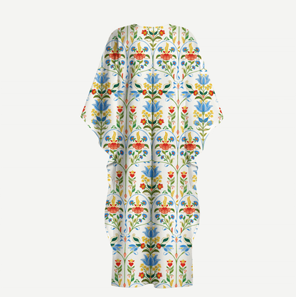 V‑Neck Folk Bloom Kimono Sleeve Kaftan Dress