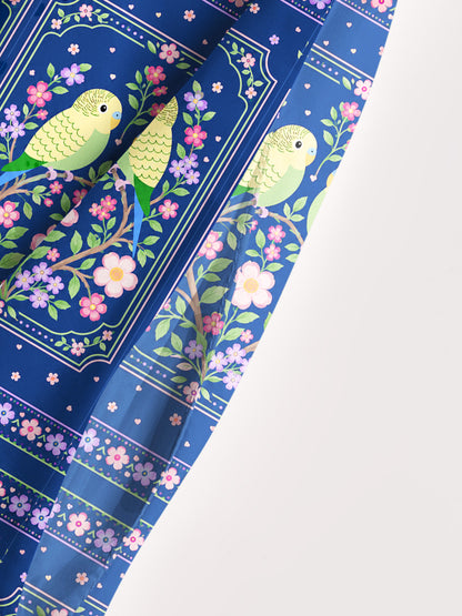 Midnight Garden Lovebirds Print Wide Straps Maxi Dress With Pockets
