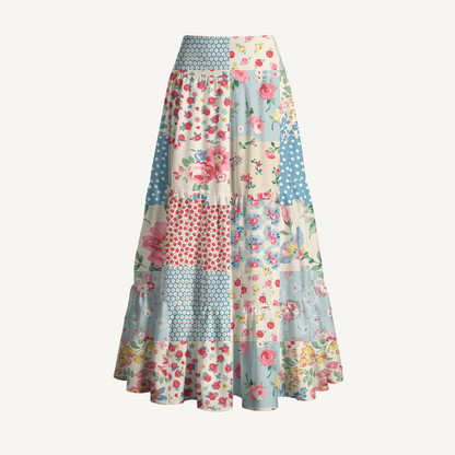 Pastel Patc Print Convertible Maxi Skirt & Strapless Dress