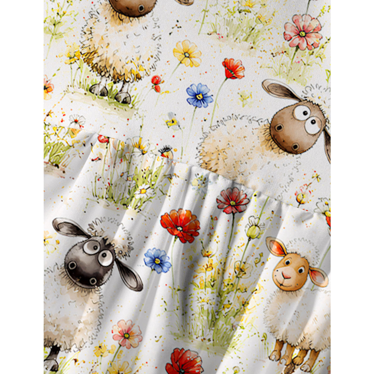 Whimsical Sheep Clipart Mini Dress Print Spaghetti Strap Mini Dress