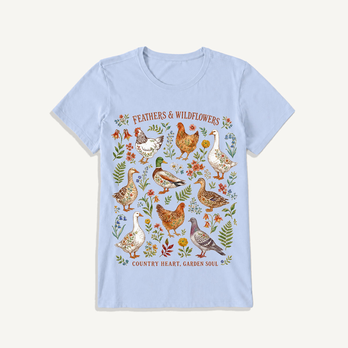 Feathers & Wildflowers Print Crew Neck Cotton Tee