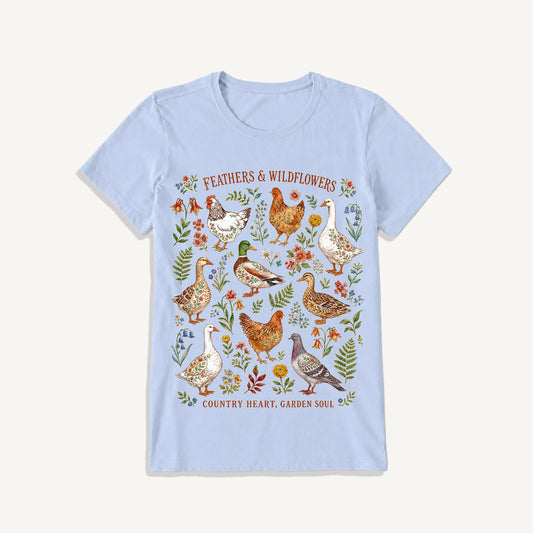 Feathers & Wildflowers Print Crew Neck Cotton Tee