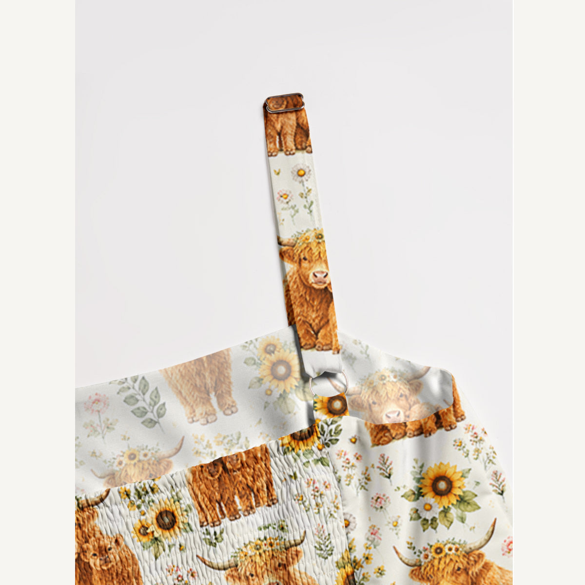 Spring Highland Cow Floral Print Wide Straps Maxi Dress With Pockets