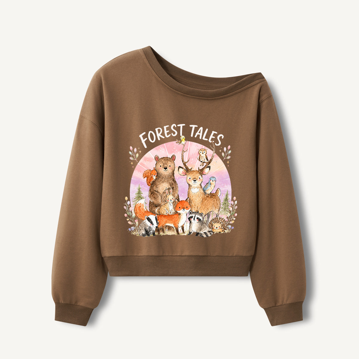 Forest Tales Friends Print Off Shoulder Sweatshirts