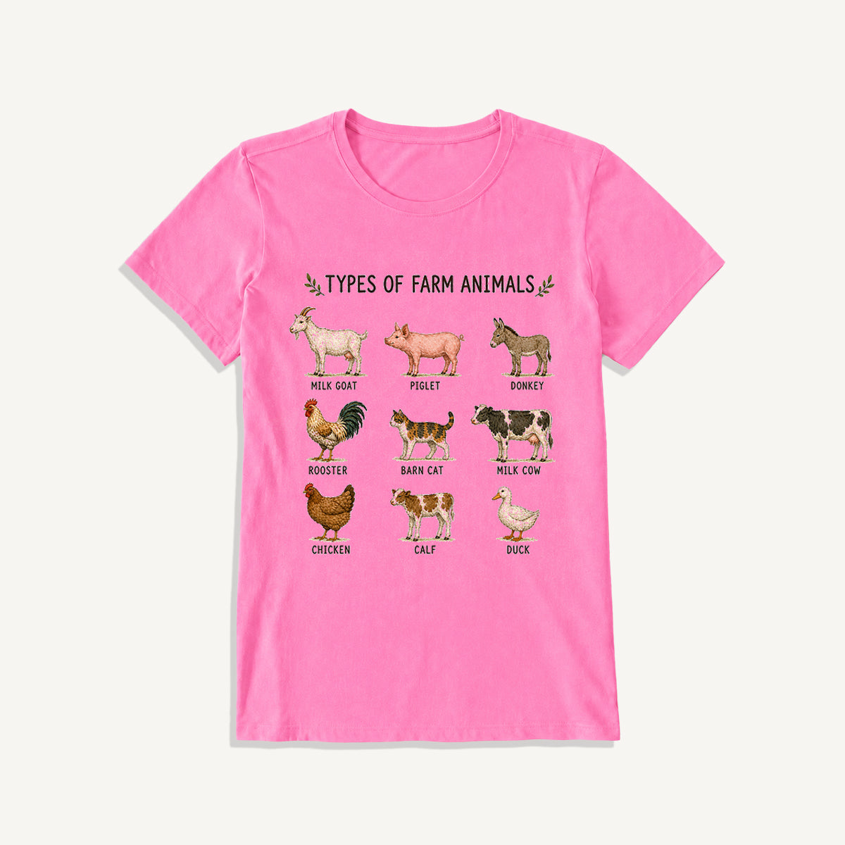 Farm Animal Guide Print Crew Neck Cotton Tee
