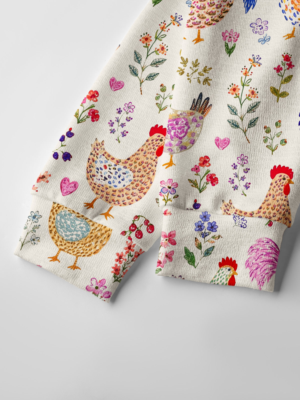 Lightweight Crew Neck Long‑Sleeve Cropped Colorful Farm Chickens Print Fine‑Knit Cardigan
