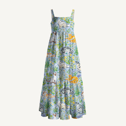 Cat Leaves Wide Straps Maxi Dress With Pockets