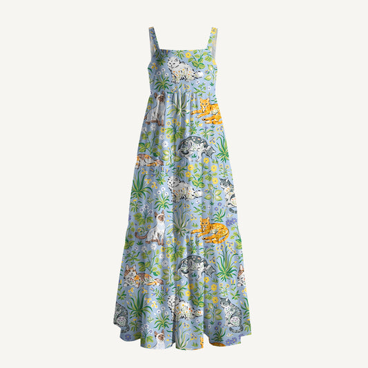 Cat Leaves Wide Straps Maxi Dress With Pockets