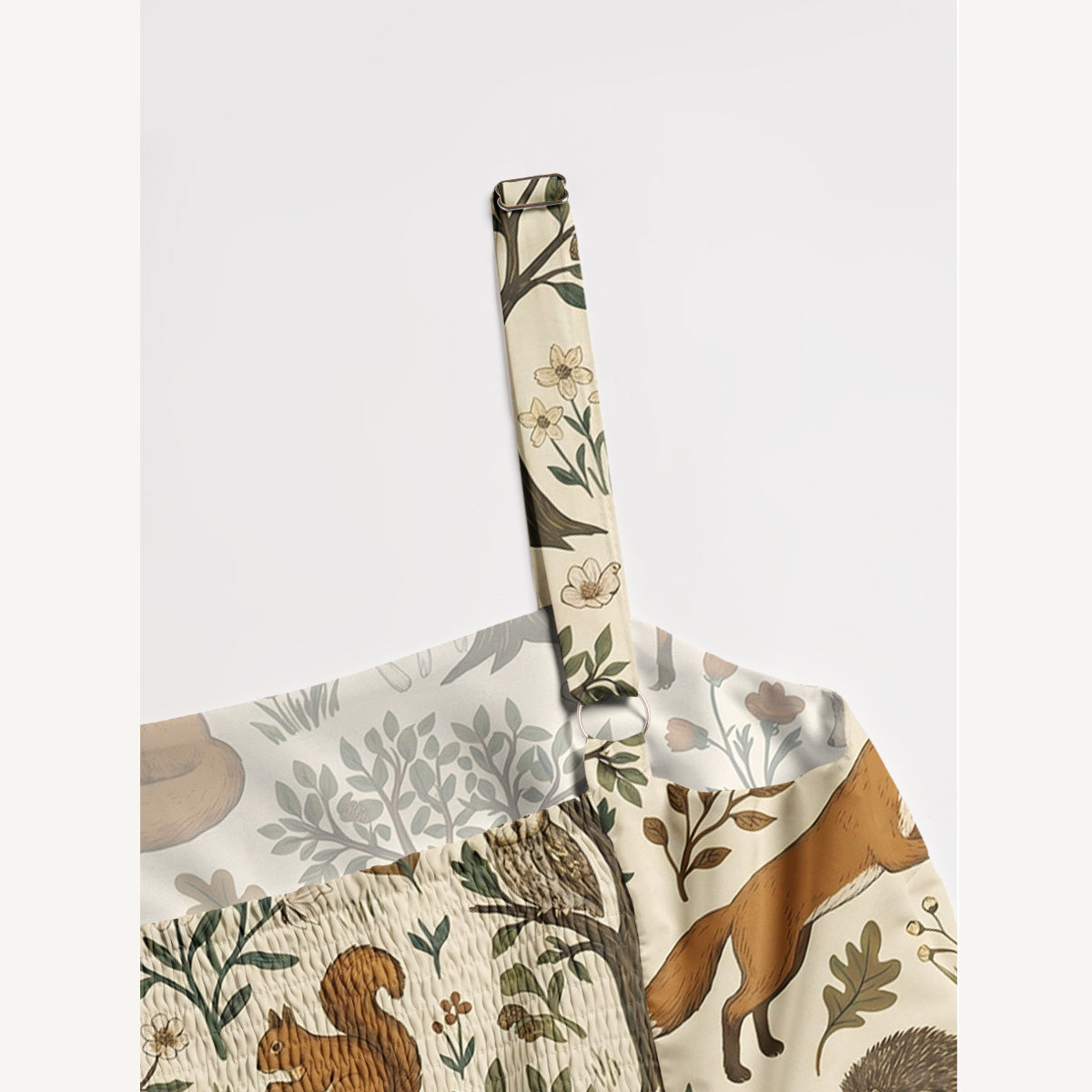 Woodland Creatures Print Wide Straps Maxi Dress With Pockets