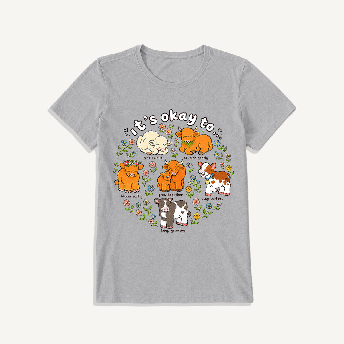 Gentle Growth Highland Cows Print Crew Neck Cotton Tee
