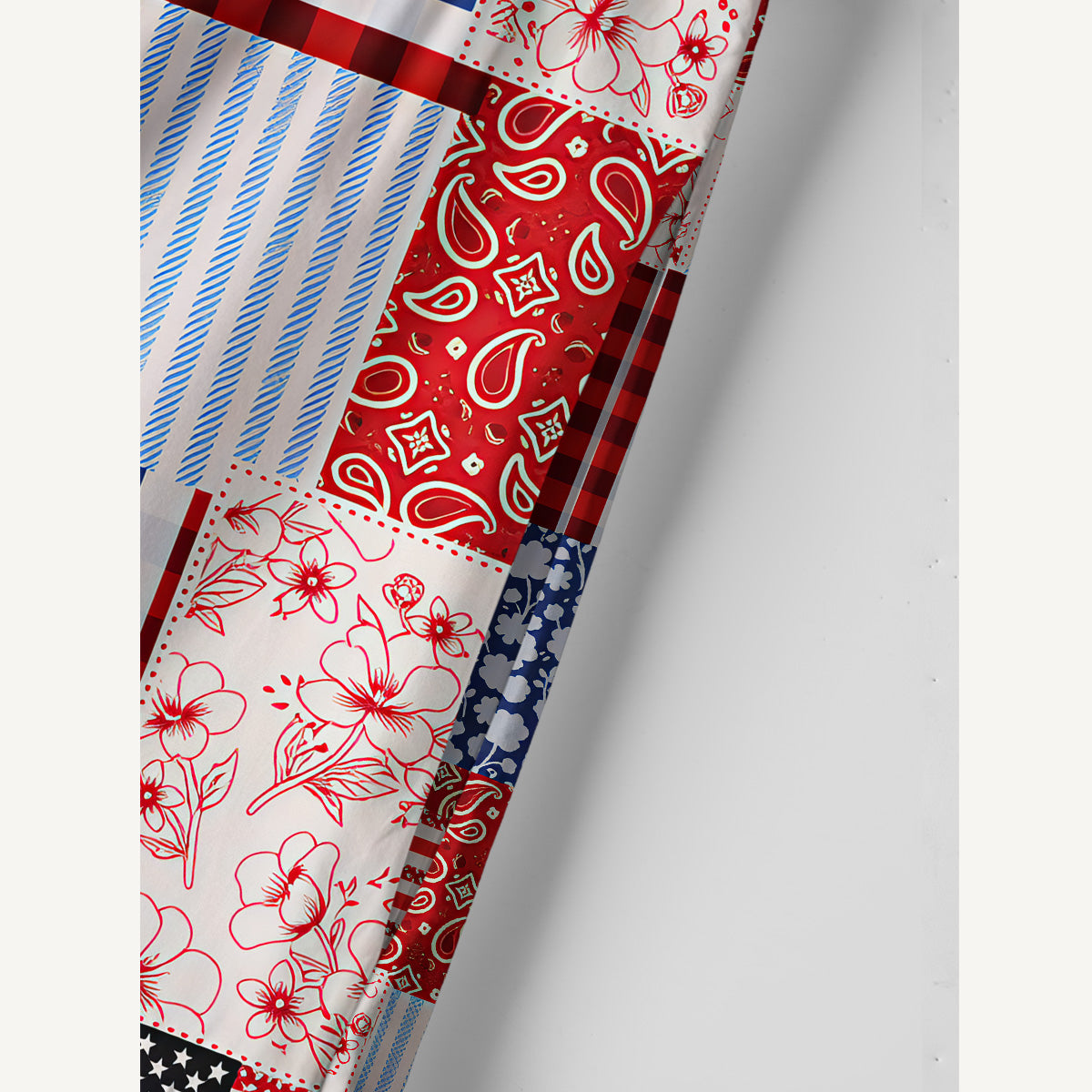 Patriotic Patchwork Print Cotton Wide Straps Maxi Dress With Pockets