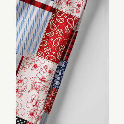 Patriotic Patchwork Print Cotton Wide Straps Maxi Dress With Pockets