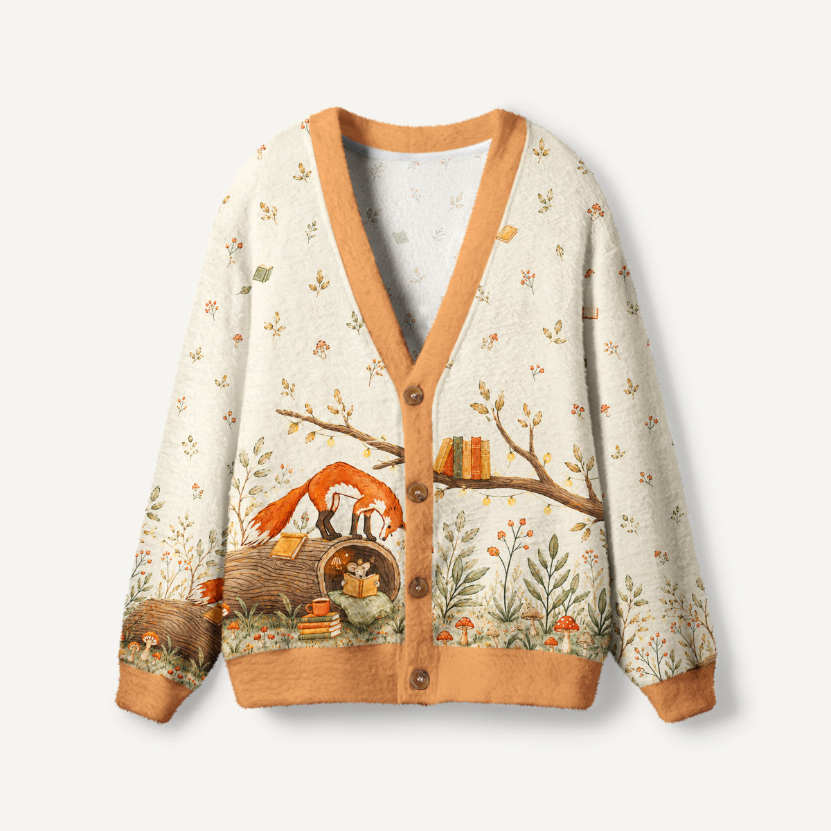 Cozy Woodland Fox Print Ugly Cardigan Sweaters
