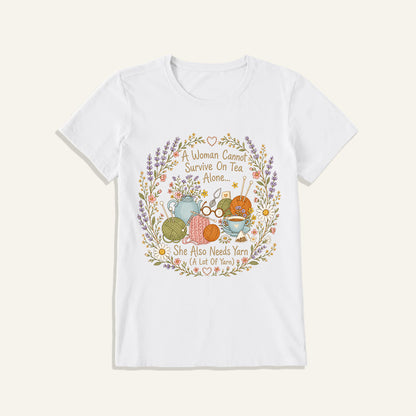 Vintage Floral Knitting Circle Print Crew Neck Cotton Tee
