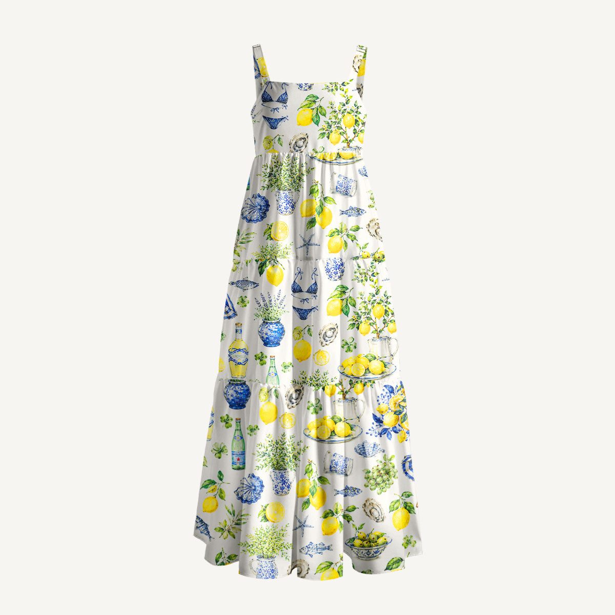 Ciao Lemon Garden Print Wide Straps Maxi Dress With Pockets