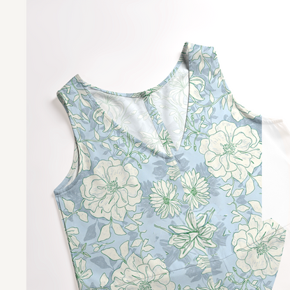 V-Neck Mist Floral Boho Jumpsuit with Pockets for Women