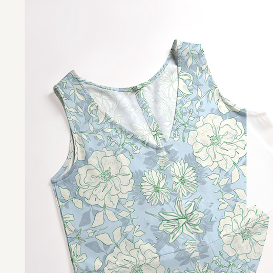 V-Neck Mist Floral Boho Jumpsuit with Pockets for Women