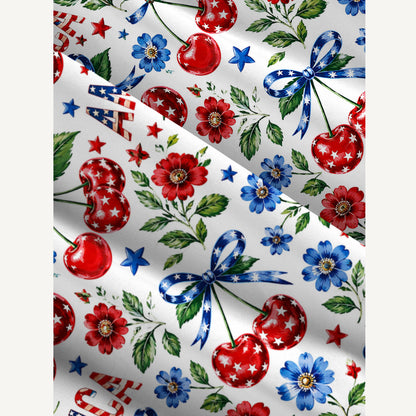 Americana Cherry Blossoms Print Wide Straps Maxi Dress With Pockets
