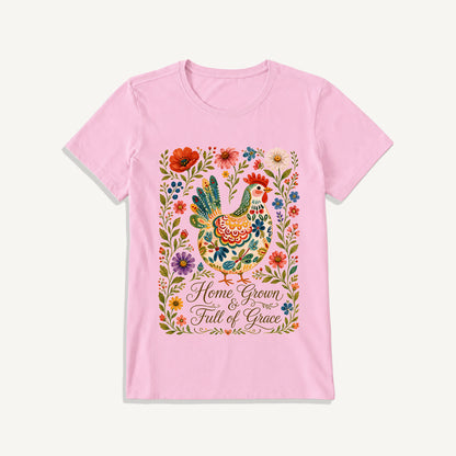 Folk Floral Homegrown Hen Print Crew Neck Cotton Tee