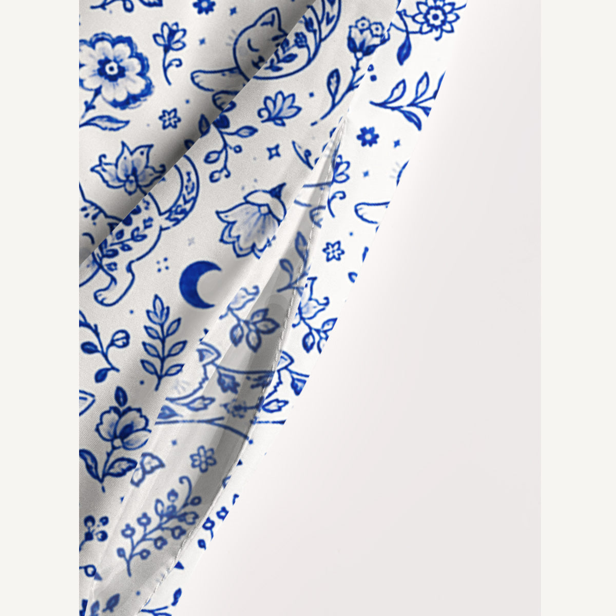 Delft Blue Bloom Cat Dream Print Wide Straps Maxi Dress With Pockets