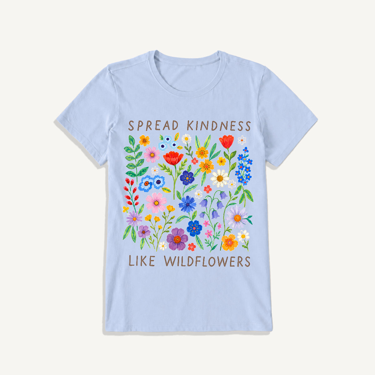 Spread Kindness Wildflowers Print Crew Neck Cotton Tee