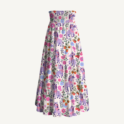 Strawberry Blossom Donkeys Print Convertible Maxi Skirt & Strapless Dress