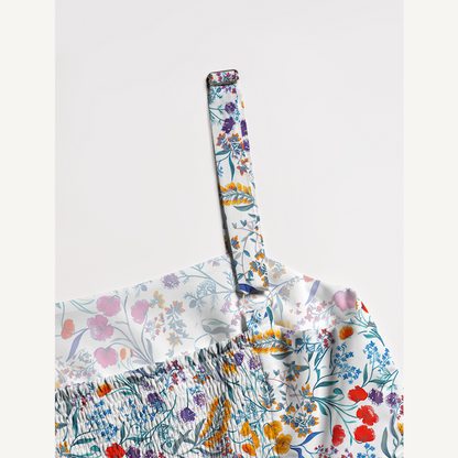 Square Neck Fiery Meadow Print Wide Straps Maxi Dress With Pockets