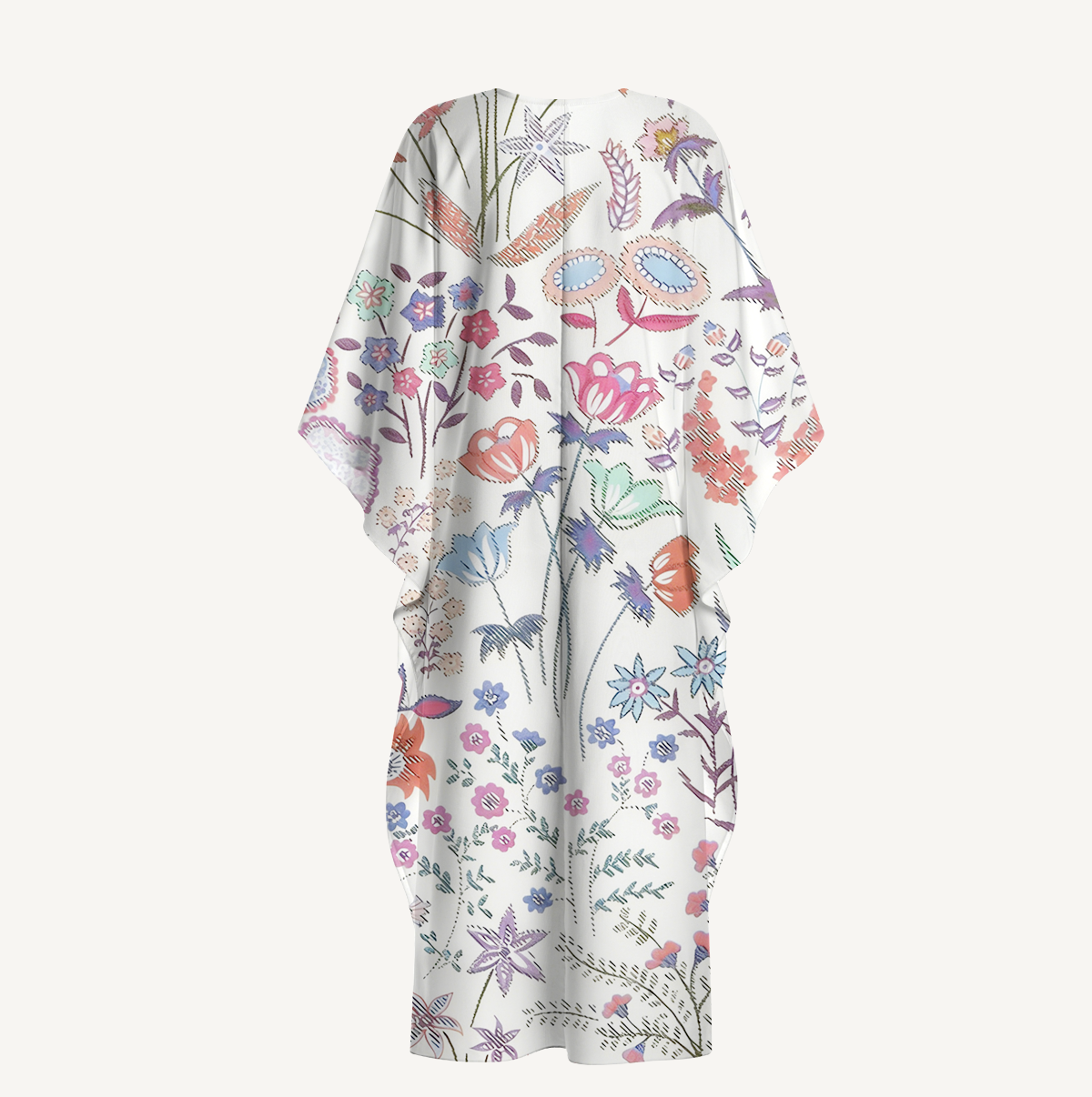 V‑Neck Bohemian Wildflower Garden Kimono Sleeve Kaftan Dress
