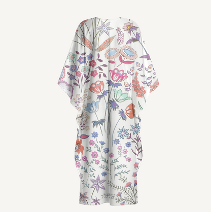 V‑Neck Bohemian Wildflower Garden Kimono Sleeve Kaftan Dress