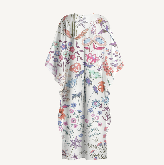 V‑Neck Bohemian Wildflower Garden Kimono Sleeve Kaftan Dress