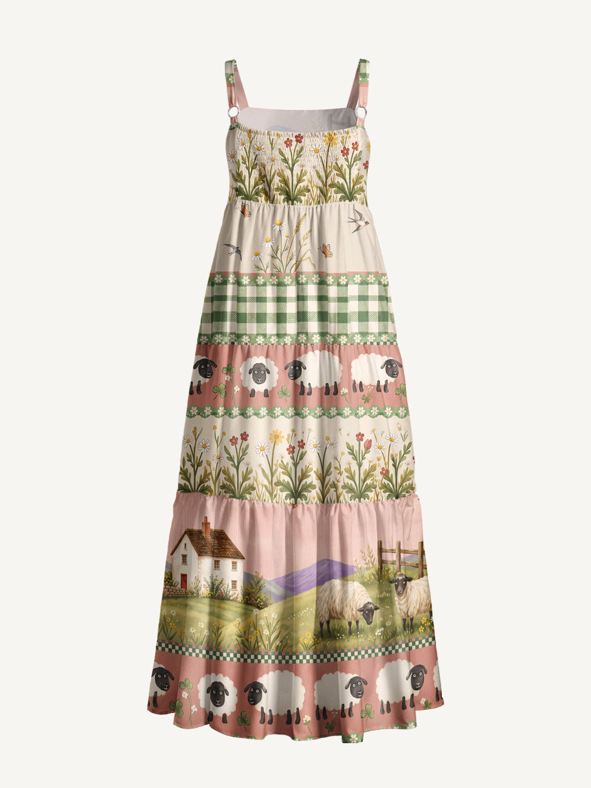 Pastoral Daydream Cottage Print Wide Straps Maxi Dress With Pockets